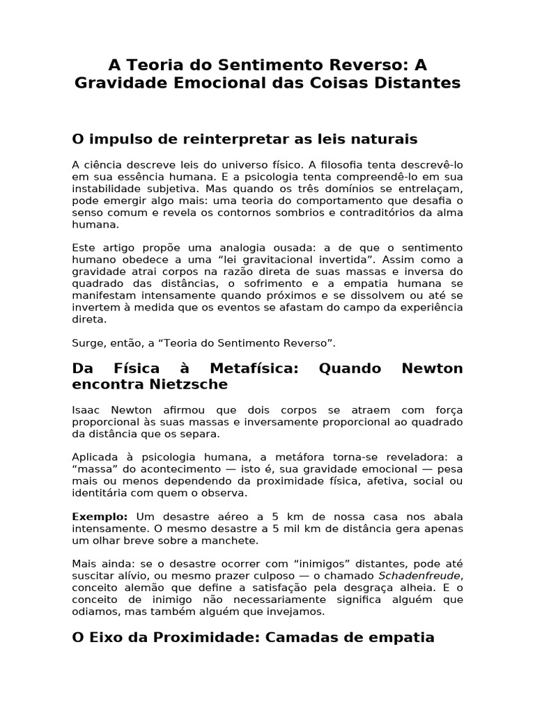 Teoria do Sentimento Reverso: Empatia e Distância | PDF | Gravidade ...