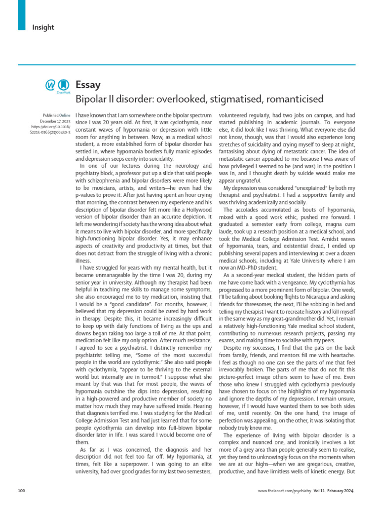 Bipolar II Disorder Overlooked, Stigmatised, Romanticised | PDF ...