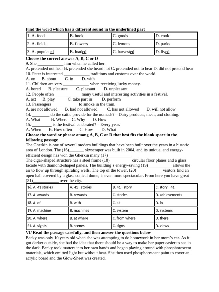 Identify Different Sound Words and Grammar Exercises | PDF | Desert