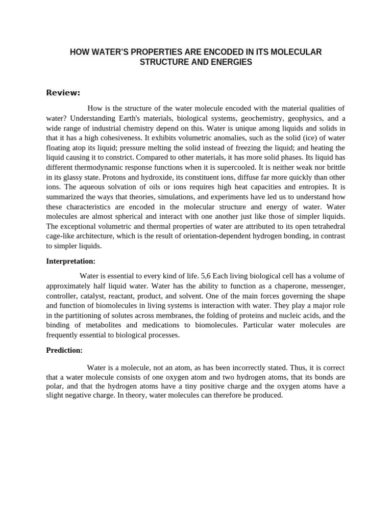 Water's Molecular Structure and Properties | PDF | Properties Of Water ...