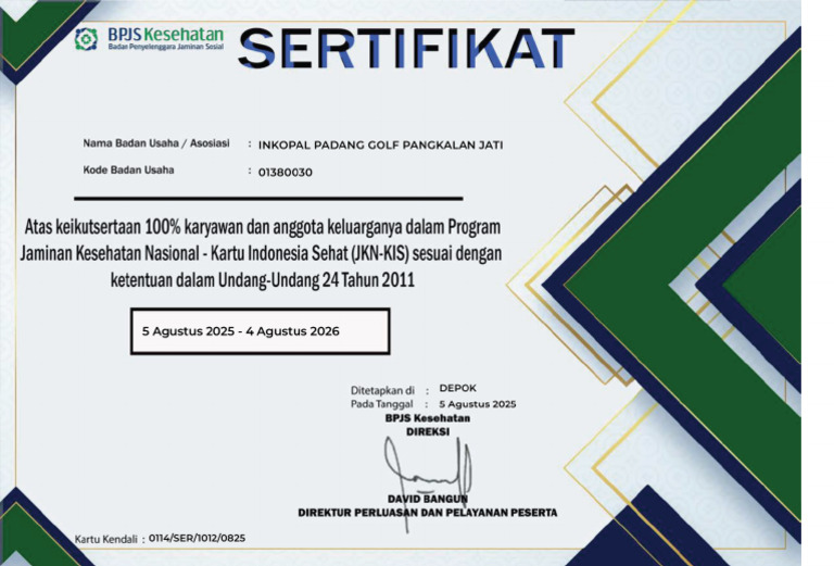 Sertifikat - Inkopal Padang Golf Pangkalan Jati | PDF
