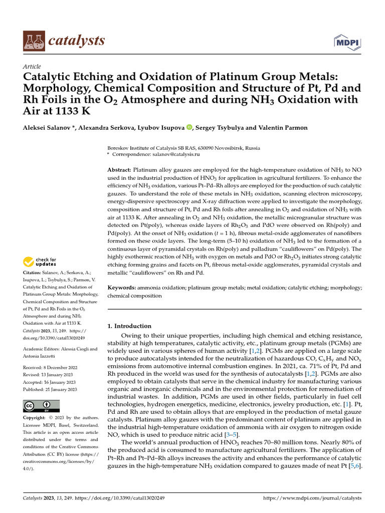 Catalytic Oxidation of Platinum Metals | PDF | Palladium | Platinum