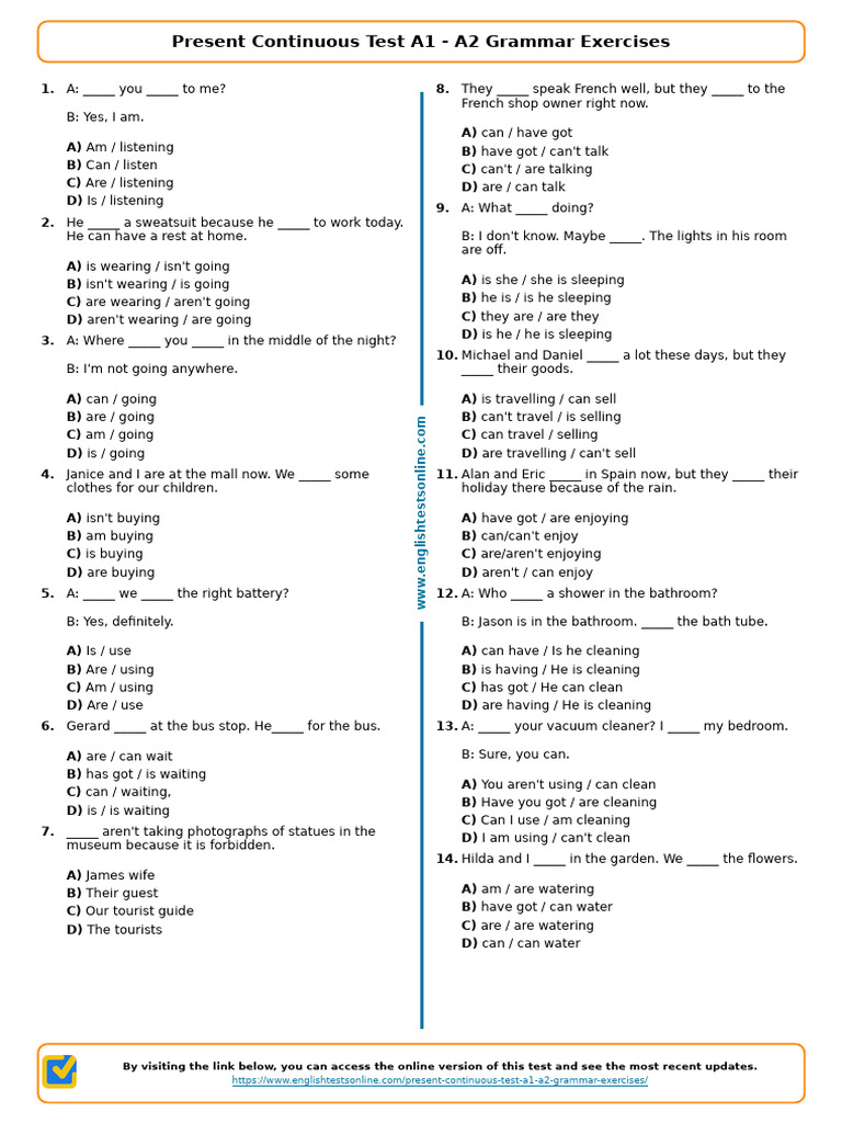 English Grammar Test A1-A2 | PDF | Linguistics