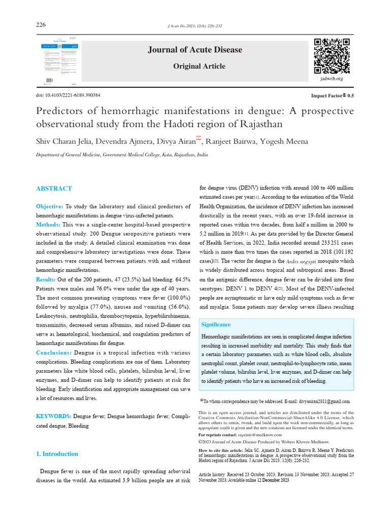 Predictors of Hemorrhagic Manifestations In.3 | PDF | Bleeding | Platelet