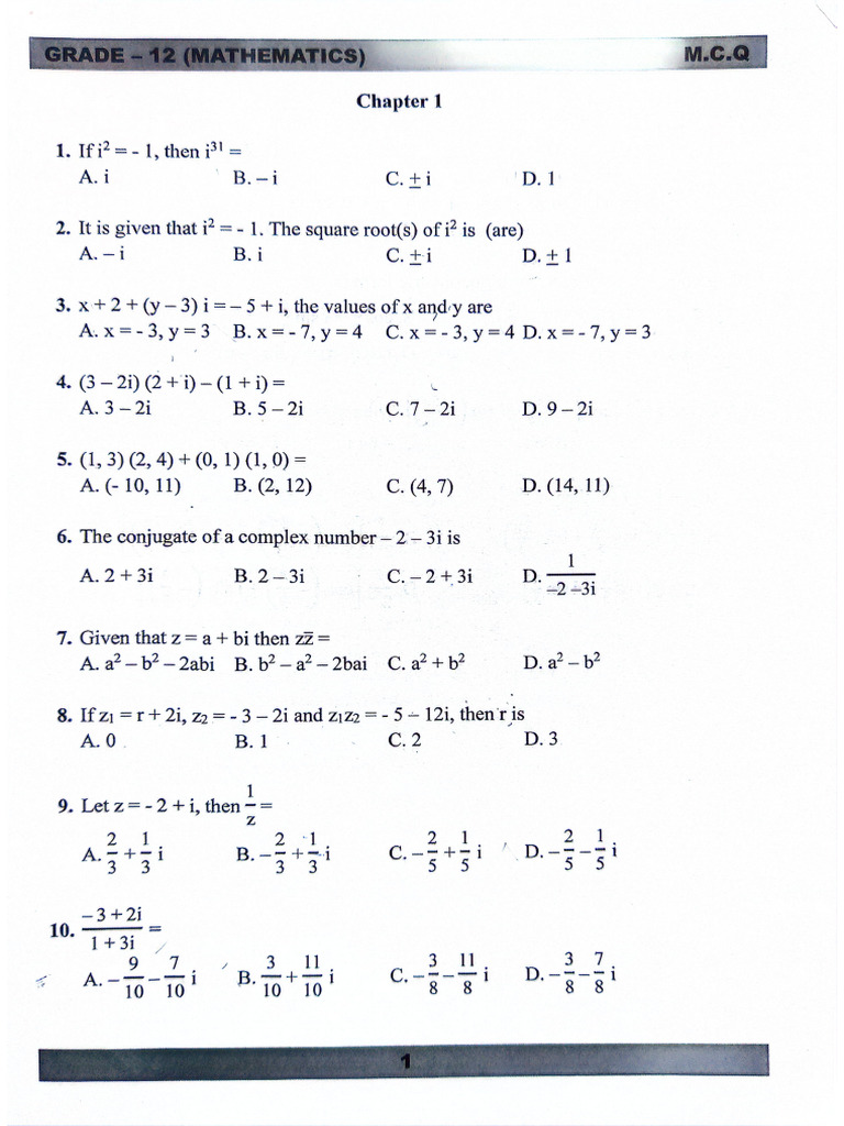 G 12 Math THO Multiple Choice | PDF