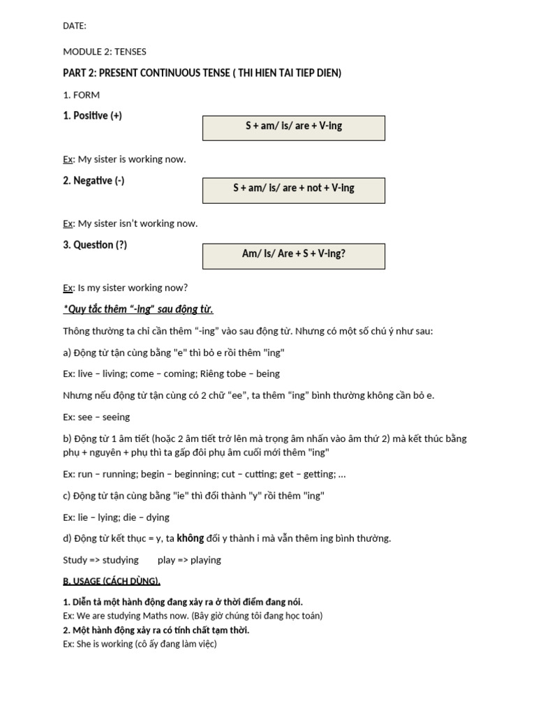 Present Continuous Tense Guide | PDF