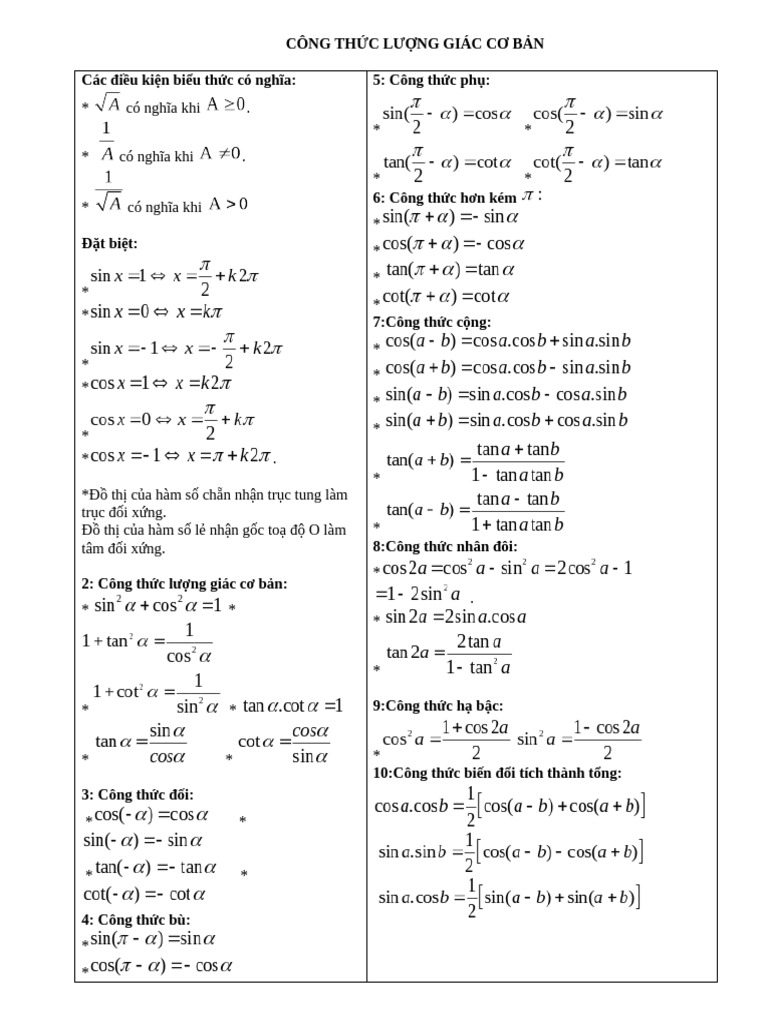 Công TH C Lư NG Giác Cơ B N | PDF