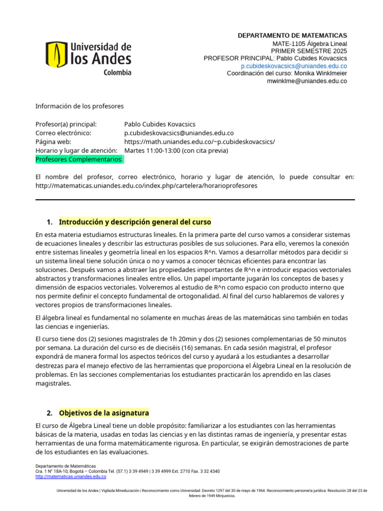 Álgebra Lineal - Pablo Cubides Kovacsics | PDF | Matriz (Matemáticas ...