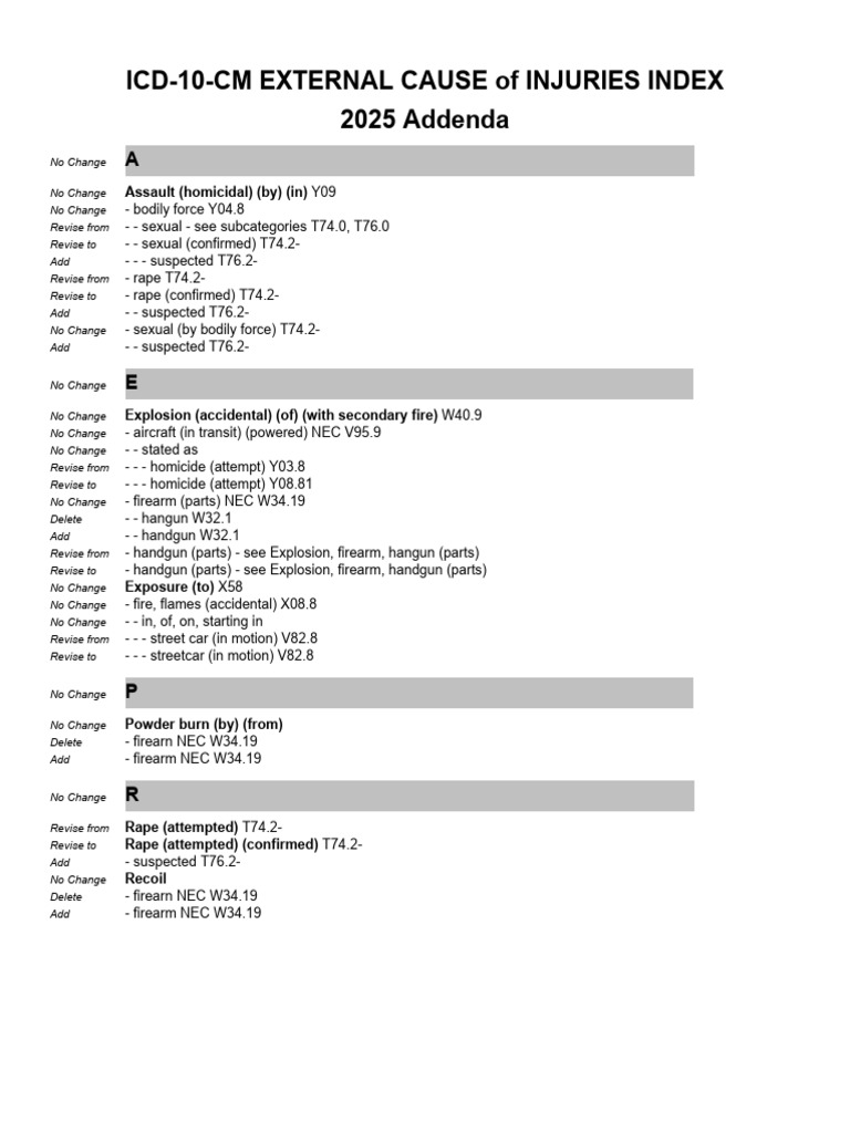 ICD-10-CM Injury Index 2025 Updates | PDF