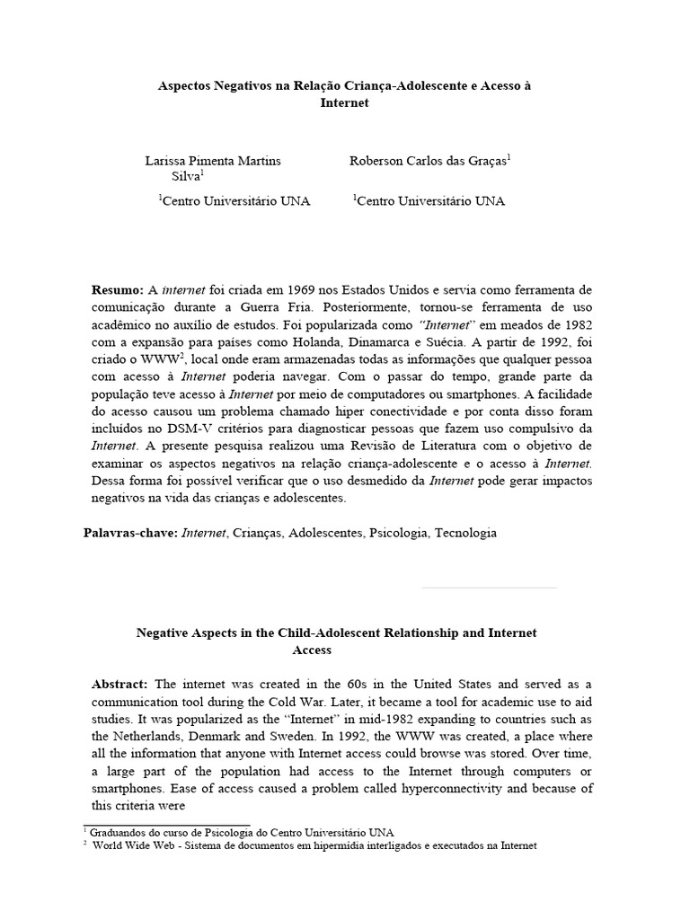 Impactos Negativos da Internet em Jovens | PDF | Internet | Transtorno ...