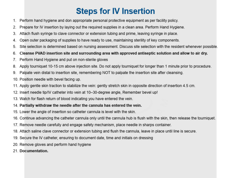 IV Insertion Procedure Steps | PDF