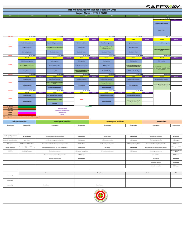 HSE Monthly Activity Plan - February 2025 | PDF | Safety | Occupational ...