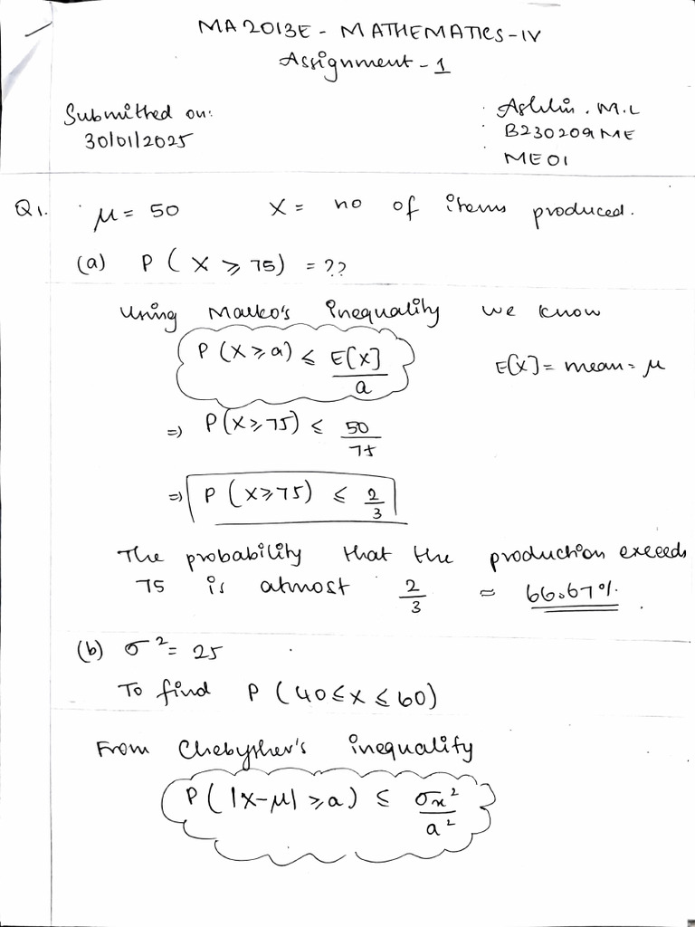Assignment 1 SOLUTIONS - Maths IV - Ashlin | PDF