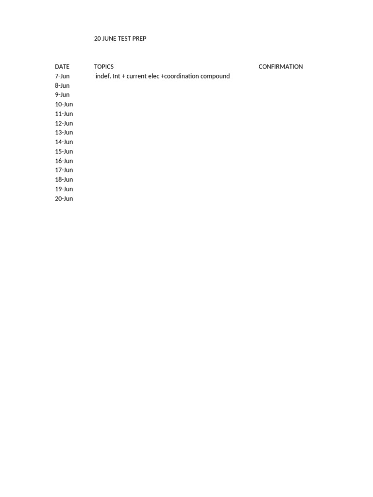June 20 Test Prep Topics List | PDF