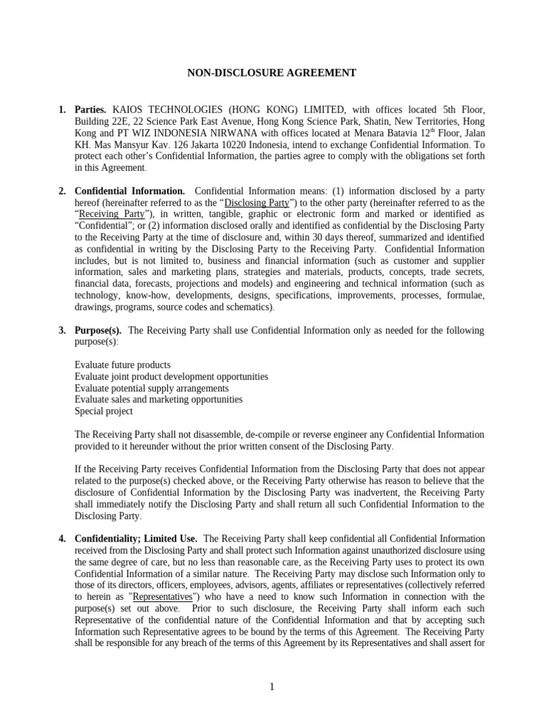 Non-Disclosure Agreement Template | PDF | Legal Remedy | Arbitration