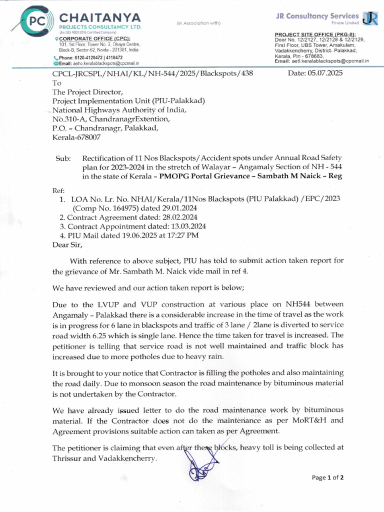 Grievance - Lr. No. 438 - PMOPG Portal Grievance – Sambath M Naick - 05 ...
