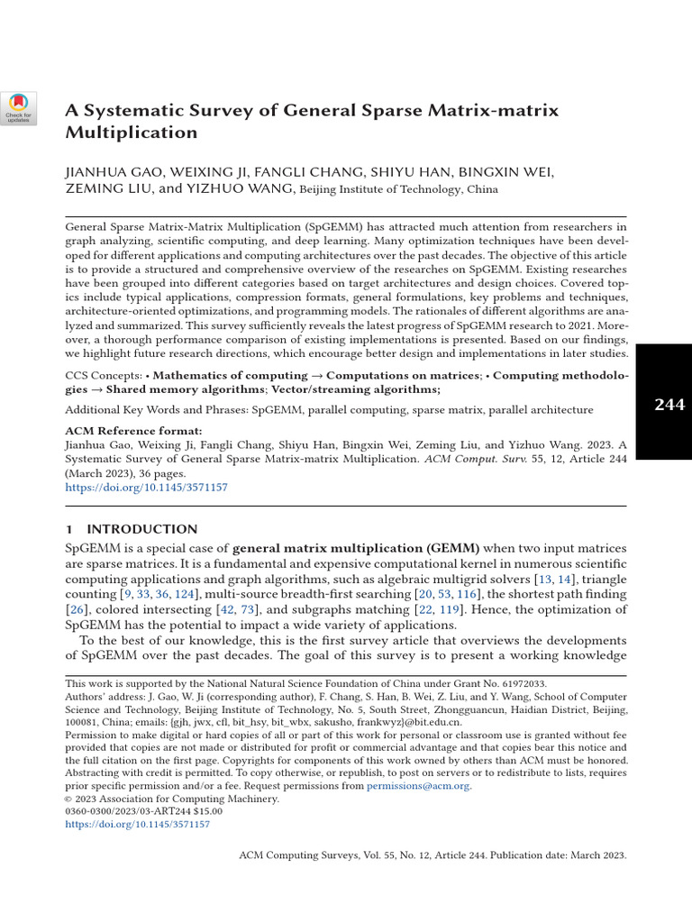 Survey of Sparse Matrix-Matrix Multiplication | PDF | Matrix ...