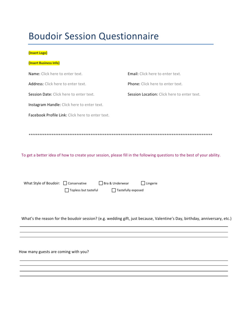 Boudoir Session Preparation Questionnaire | PDF