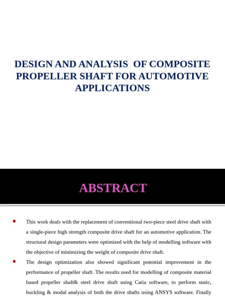 Analysis and Optimization of Composite Propeller Shaft For Automotive ...