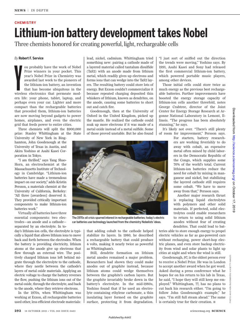 Nobel Prize for Lithium-Ion Battery Pioneers | PDF | Lithium Ion ...