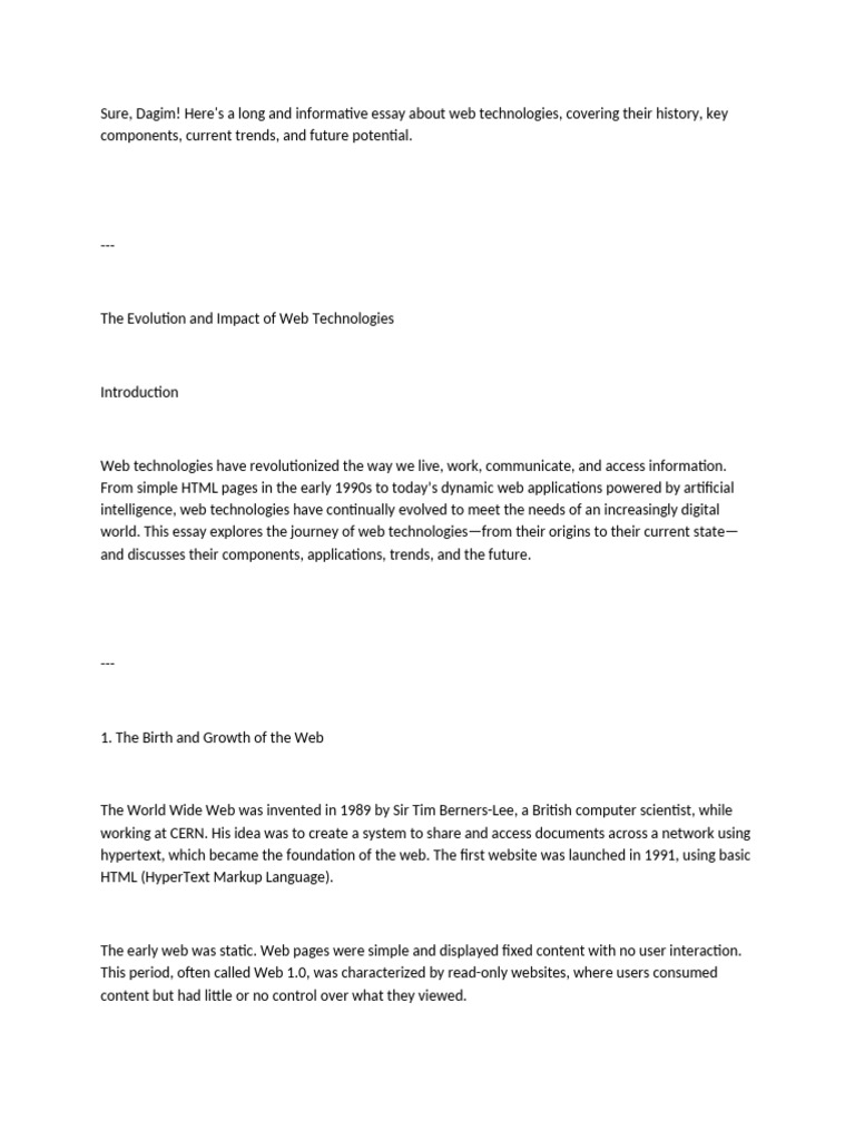 Evolution and Impact of Web Technologies | PDF | World Wide Web ...