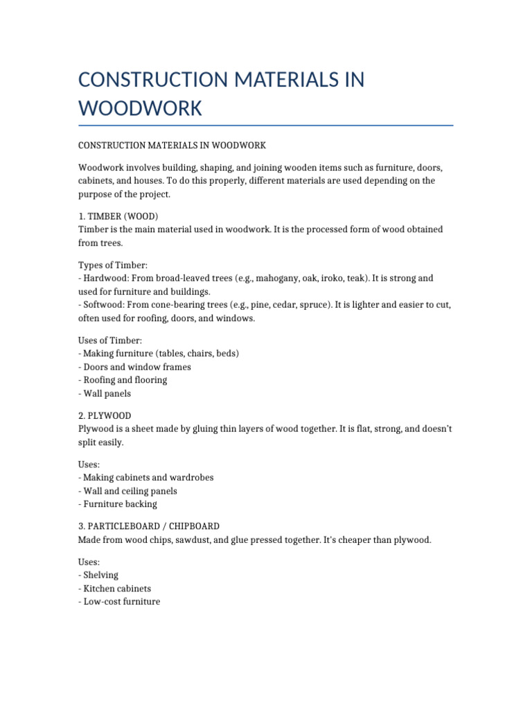 Essential Carpentry Materials List | PDF | Woodworking | Plywood