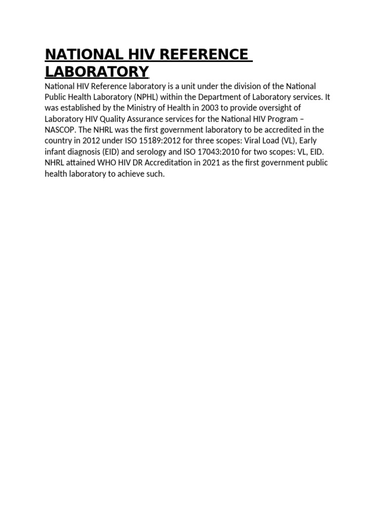 National HIV Reference Laboratory Overview | PDF | Elisa | Polymerase ...