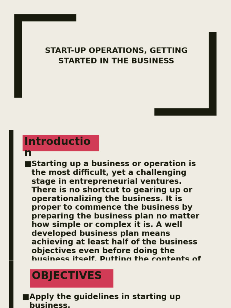 2 Start Up Operations Getting Started in The Business | PDF | Loans ...