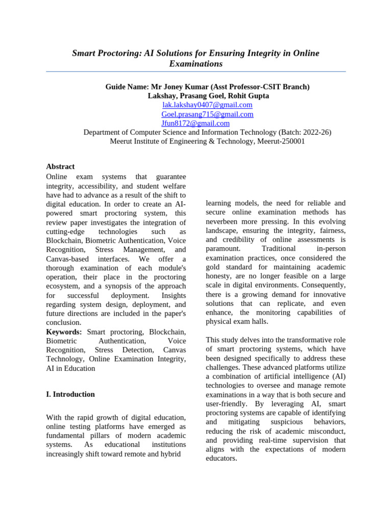 Smart Proctoring: AI for Exam Integrity | PDF | Biometrics | Artificial ...
