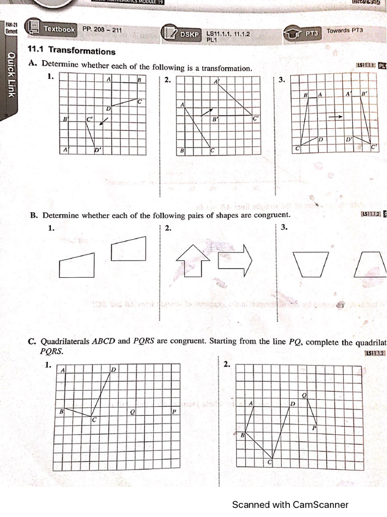Form 2 Maths Workbook Chap 11 Transforma | PDF