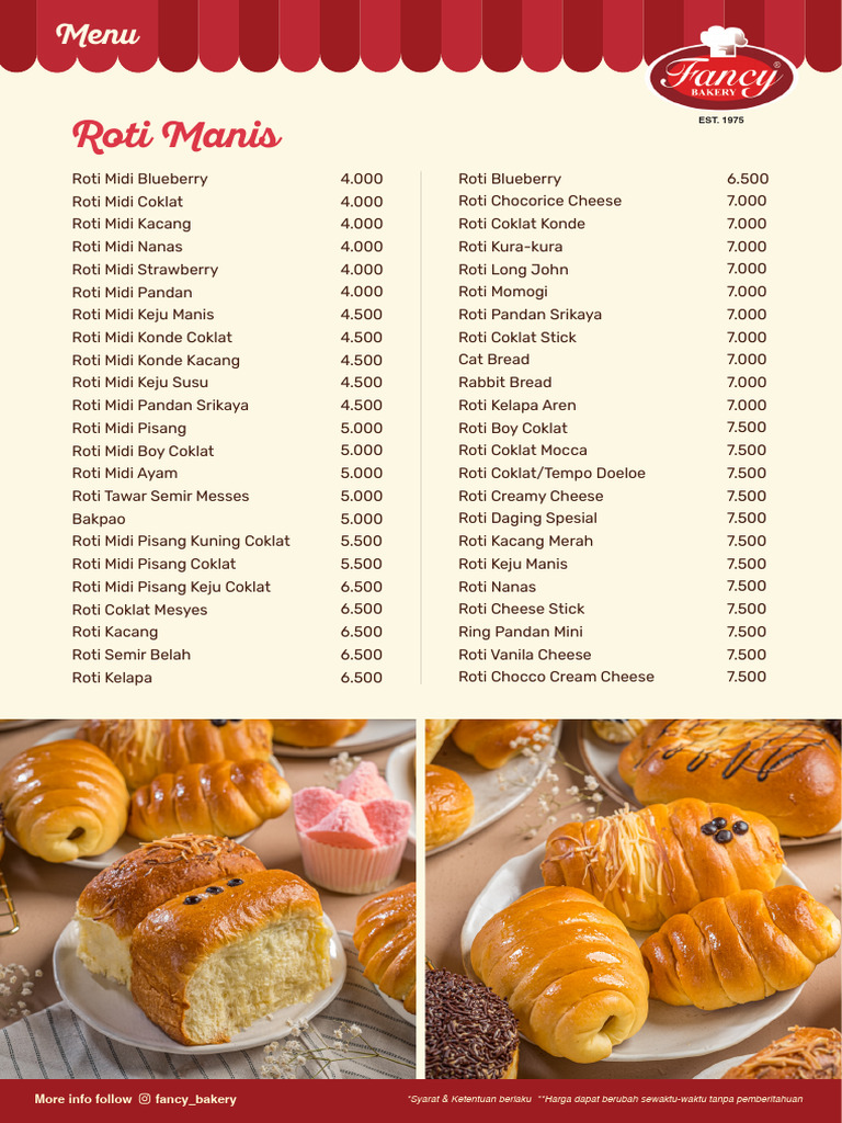 Menu Roti dan Kue Fancy Bakery | PDF