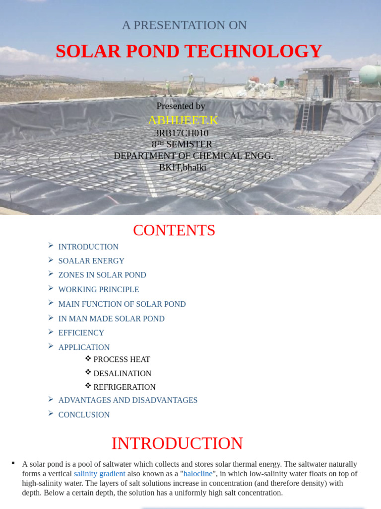 Solar Pond Technology Overview | PDF | Solar Energy | Convection