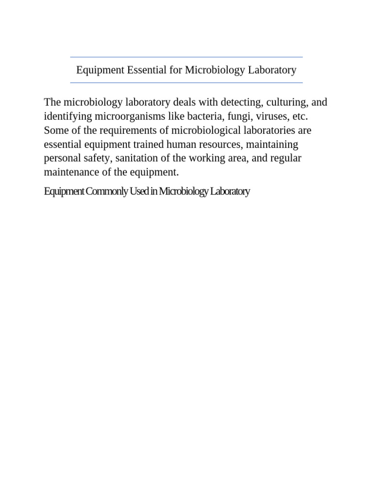 Essential Equipment for Microbiology Labs | PDF | Growth Medium ...