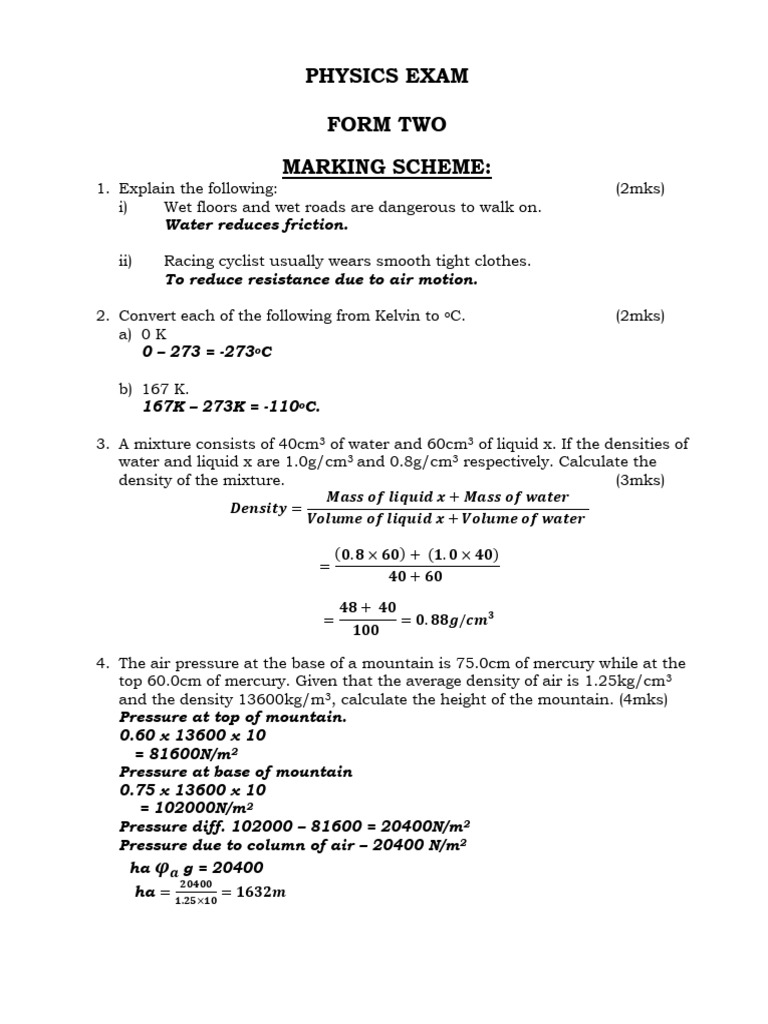 Form Two Physics Set 2 MS | PDF | Liquids | Waves