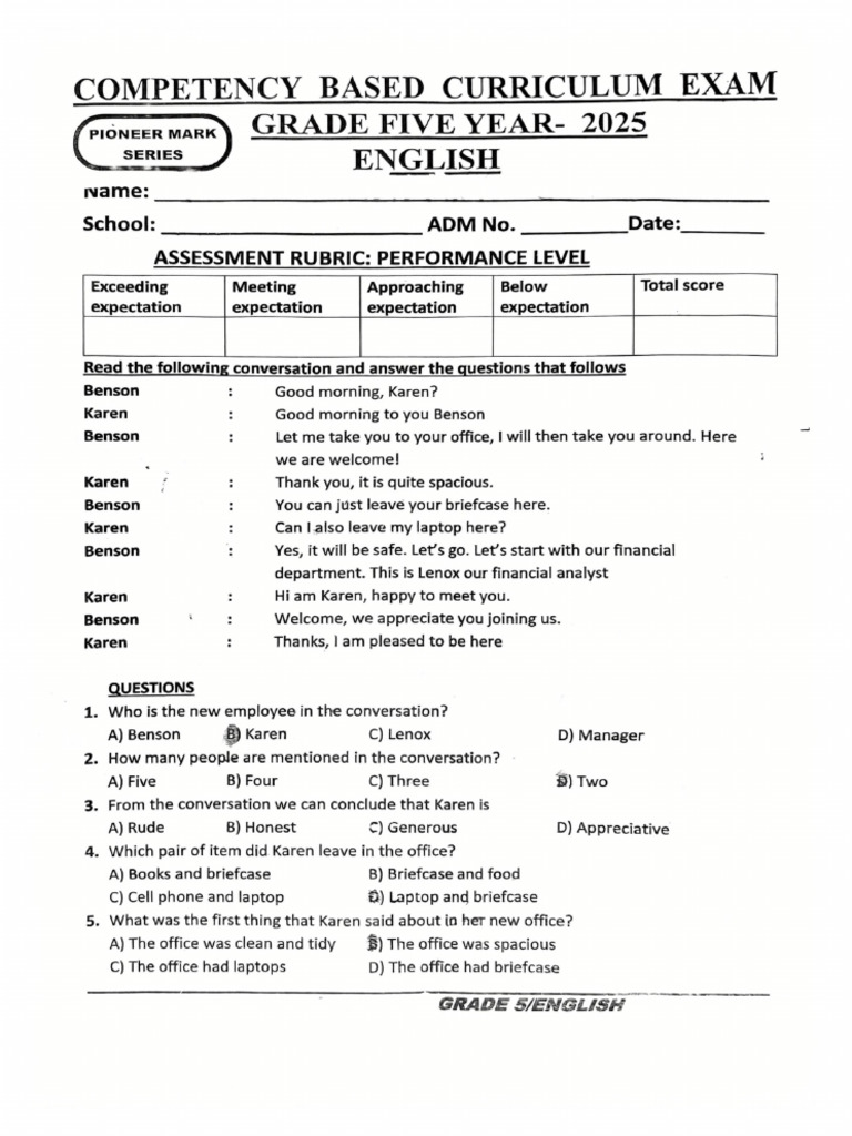 English Grade 5 Term 2 2025 | PDF