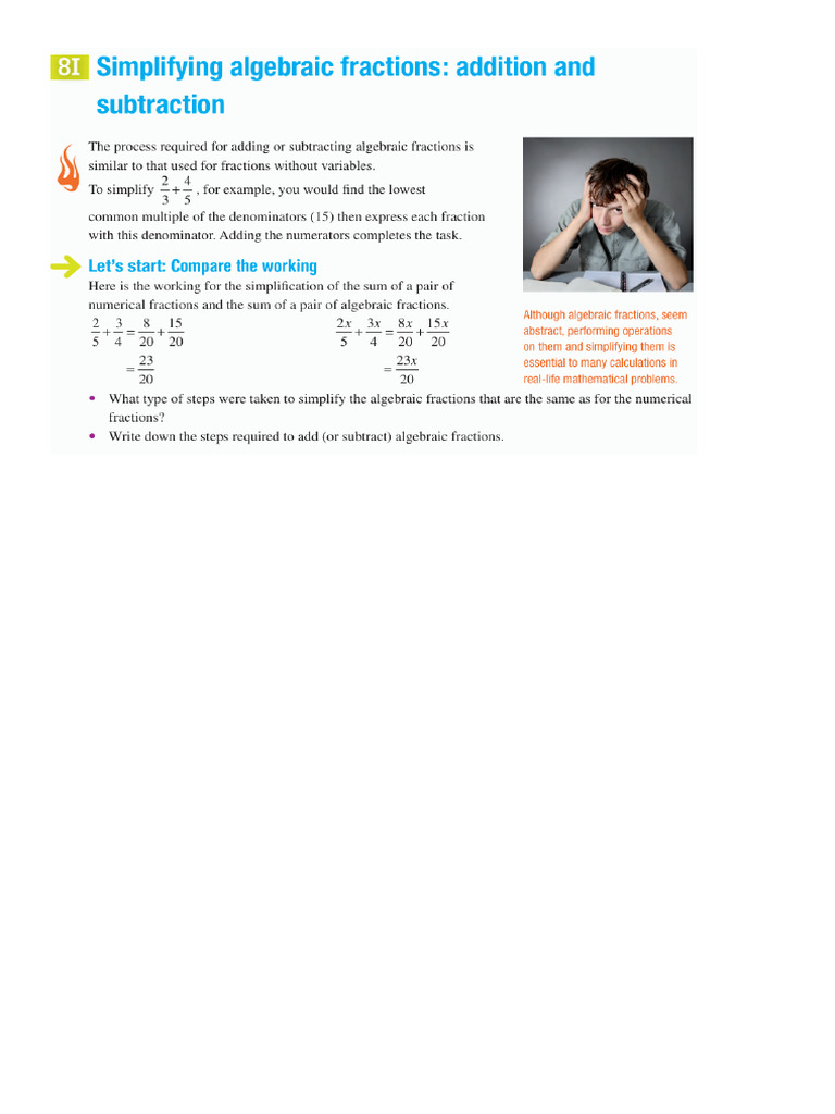 Adding and Subtracting Algebraic Fractions Lesson | PDF