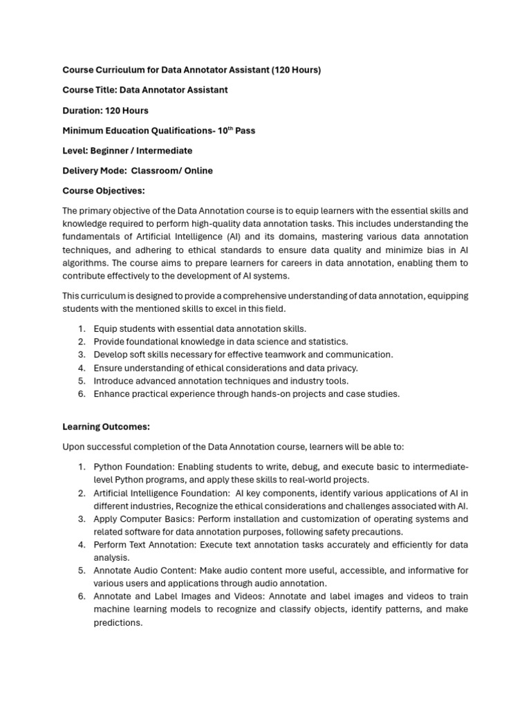 Free Data Annotation Course Curriculum | PDF | Artificial Intelligence ...