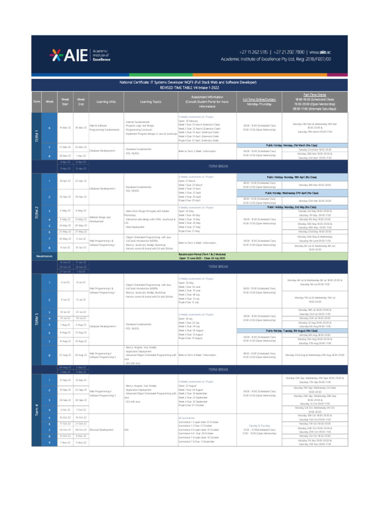 IT Systems Developer Course Schedule | PDF | Software Engineering ...