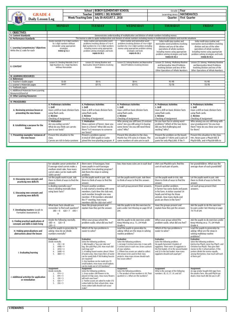 Gr4 Mathematics July30-August 3, 2018 | PDF | Learning | Behavior ...