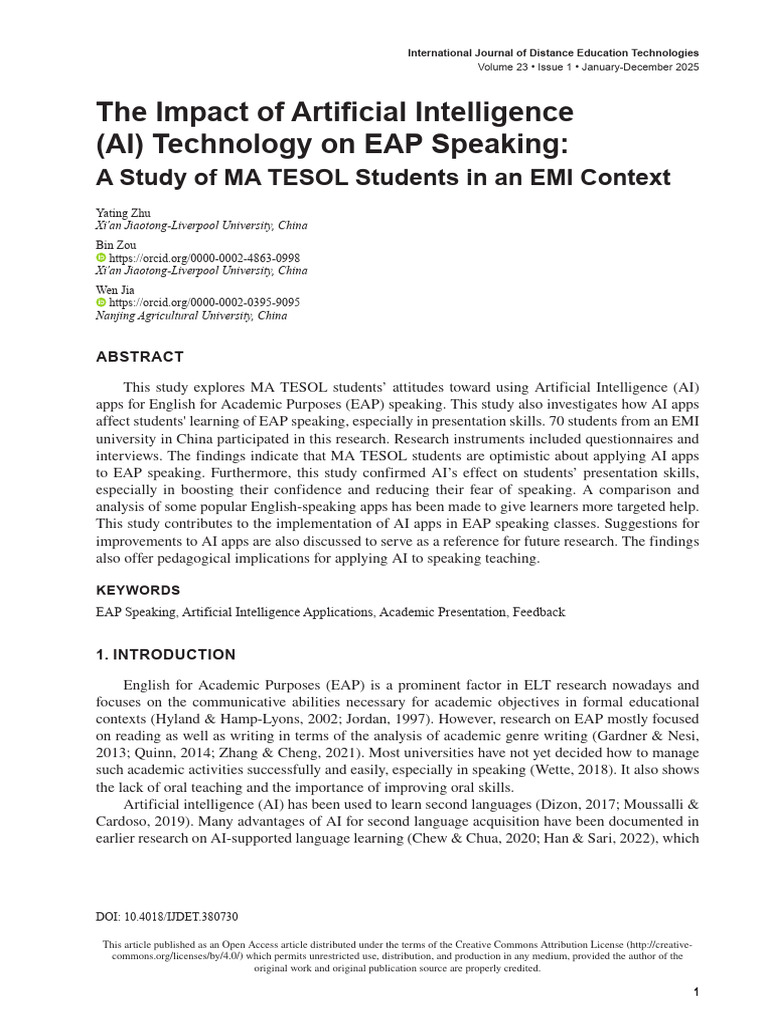 AI's Impact on EAP Speaking Skills | PDF | Artificial Intelligence ...