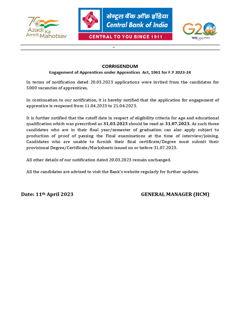 CorrigendumNotification _apprentices_ - Copy | PDF