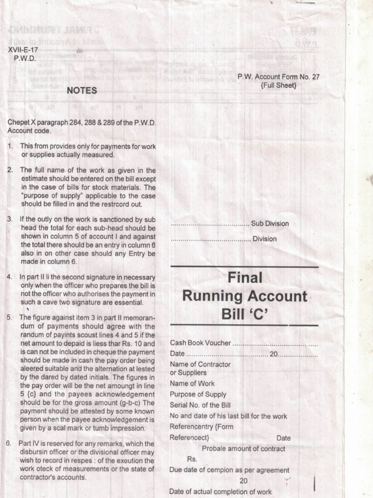 Final Running Account Bill C | PDF