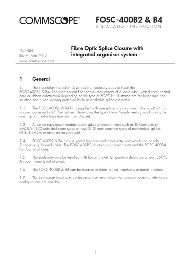 FOSC-400B2 & B4 Installation Guide | PDF | Optical Fiber | Electrical ...