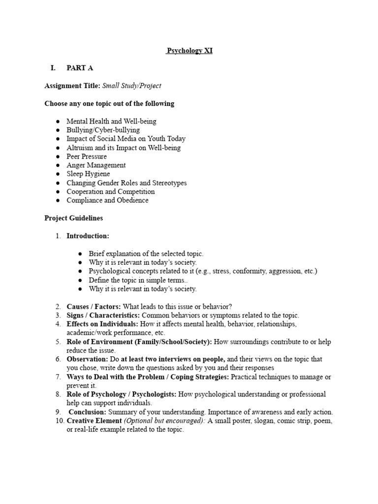 Psychology Project Guidelines and Experiments | PDF | Psychology ...