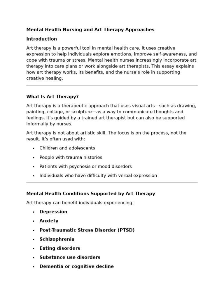 Art Therapy in Mental Health Nursing | PDF | Art Therapy | Psychotherapy