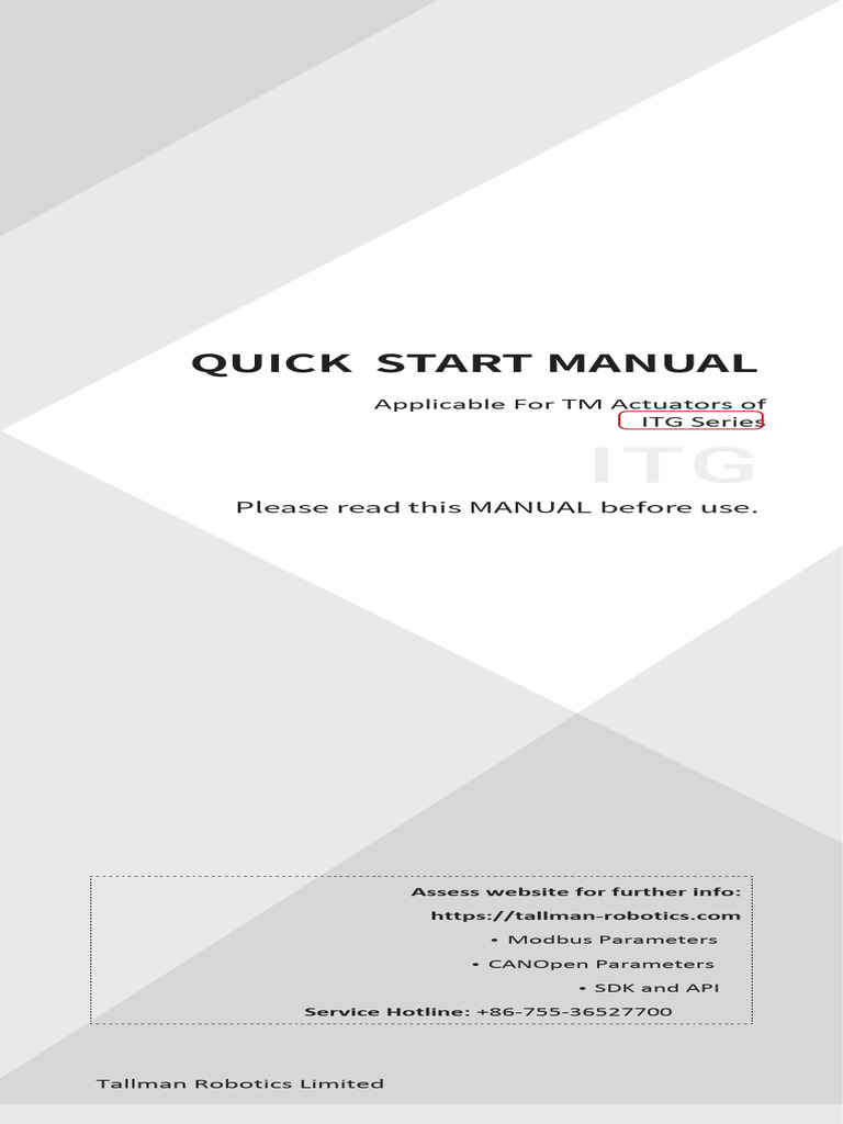 ITG Series Actuator Quick Start Guide | PDF | Acceleration | Electrical ...