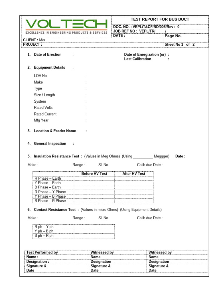 Bus Duct Testing Report | PDF | Electric Power | Electromagnetism
