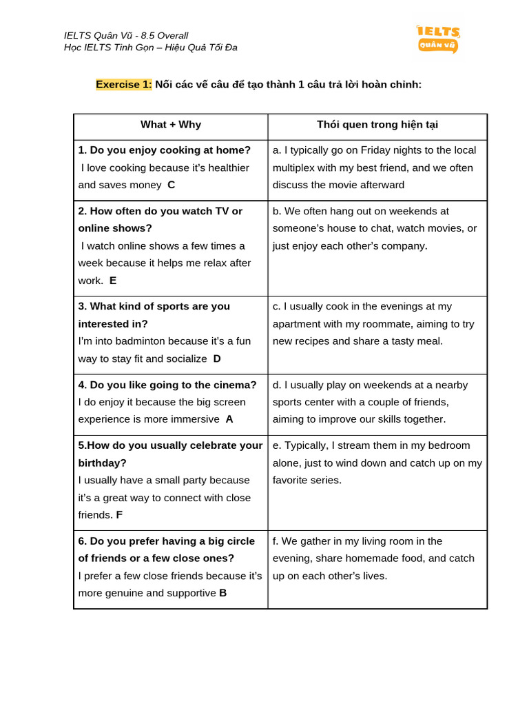 IELTS Speaking Practice Exercises | PDF | Cuisine | Foods