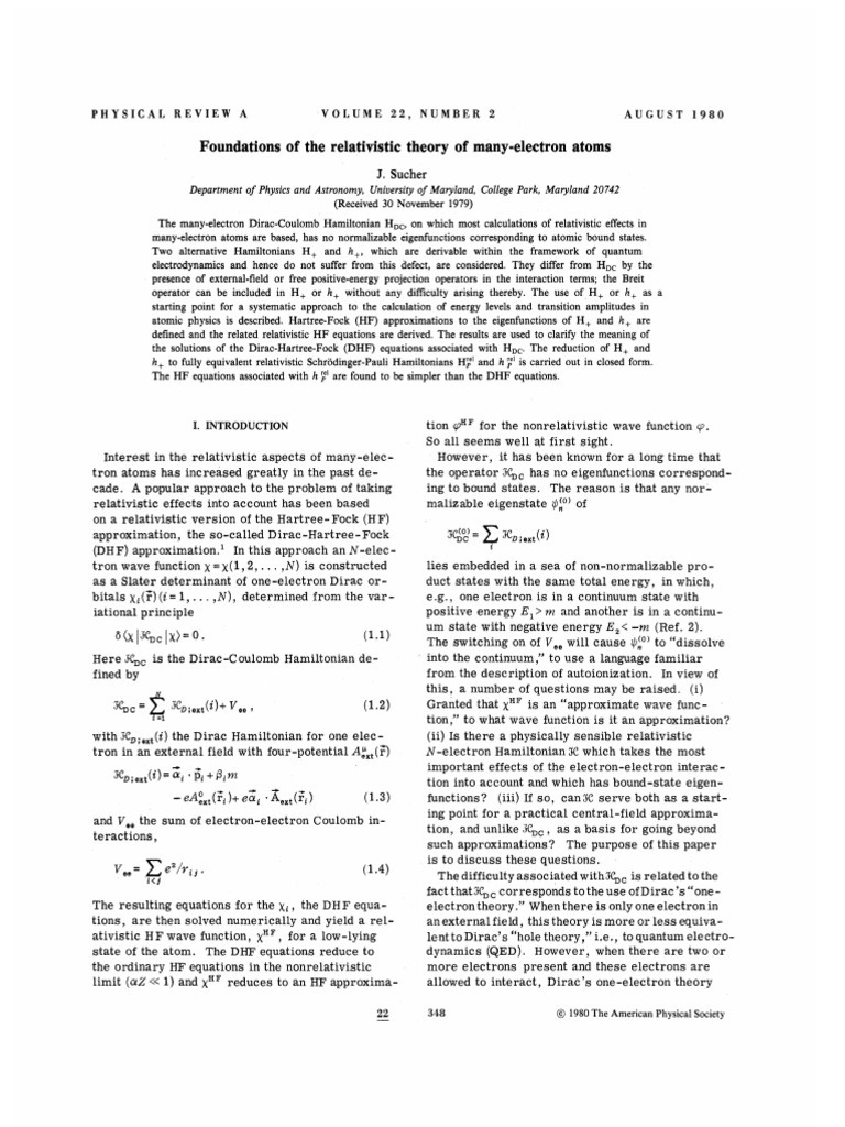 Relativistic Many-Electron Atom Theory | PDF | Wave Function | Hartree ...