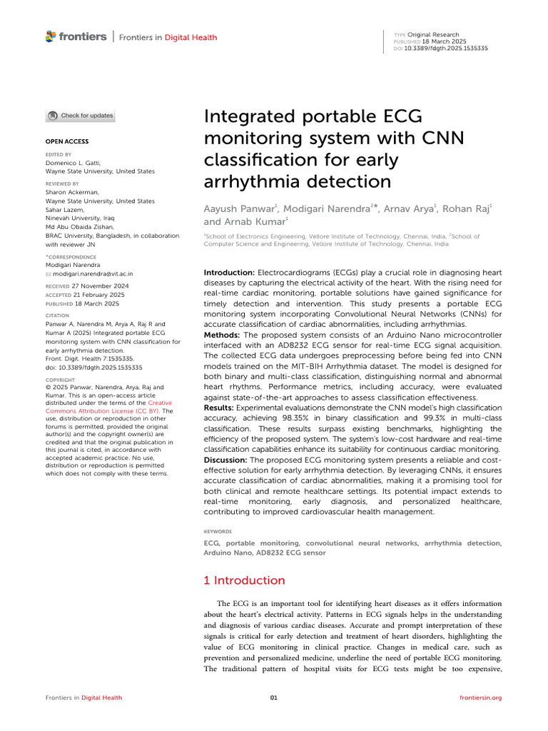 Portable ECG System for Arrhythmia Detection | PDF ...